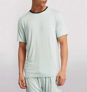 T-shirt ajusté fabriqué en coton bras serré blanc 100% coton hommes s sport décontracté contraste garniture t-shirts - Product Image 2