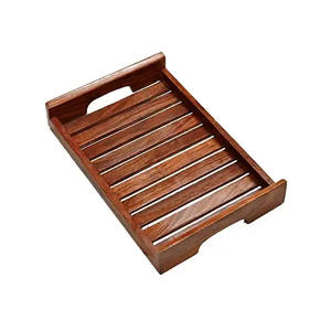 Bandeja de servicio de madera de acacia con asa de metal para utensilios de cocina, bandejas para servir té y café de Mesa para el hogar y el hotel - Product Image 4