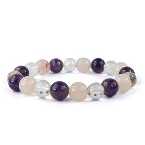 Pulsera de Cristal Curativo de Amatista, Cuarzo Rosa y Cuarzo Transparente - 10mm, Cargada con Reiki, Joyería para Mente, Cuerpo y Alma - Product Image 1