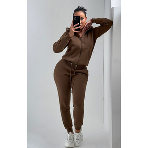 Conjunto de dos piezas con capucha informal de invierno, ropa de calle clásica con cremallera y chándal holgado de gran tamaño - Product Image 3