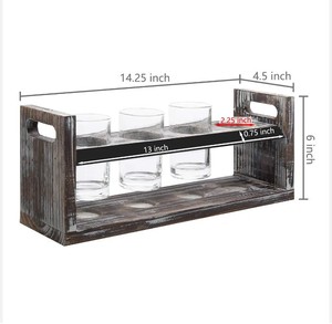 Artisan-Crafted 4-Piece Beer Tasting Flight Burnt White Wash Plateau en bois de pin avec poignées et panneau de tableau au prix de gros - Product Image 3