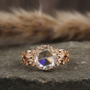 Anillo de compromiso de diamante de corte redondo de cabujón cultivado en laboratorio, anillo de regalo de estilo Vintage lujoso con certificado IGI de oro sólido de 10K para mujer - Product Image 3