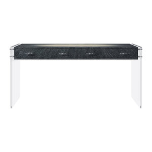 Clear Silver Acrylic Stainless Steel Rectangular Computer <b>Desk</b> with Lucite Legs 1-Year Warranty - Product Image 1