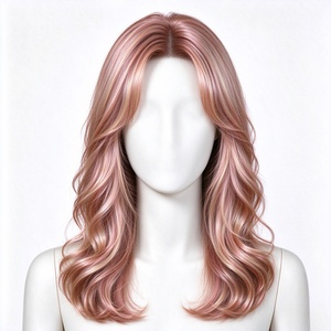 Peluca sintética rizada de longitud media en capas color oro rosa con flequillo cortina - Product Image 3