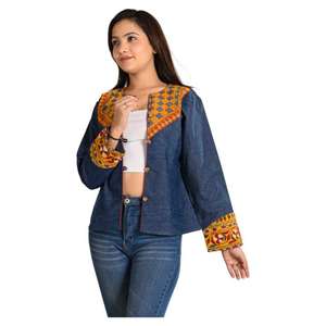Designer Handmade Denim <b>Jacket</b> Boho <b>Hippie</b> Short Denim <b>Jacket</b> for Women, Stylish Bohemian Outerwear - Product Image 3