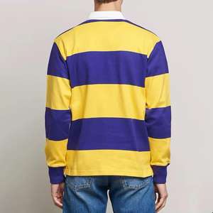 Streetwear Rugby Print Oversized Embroidery Lapel Thermal Long Sleeve T <b>Shirt</b> Cotton Button Up Boxy Stripe Polo <b>Shirts</b> For <b>Men</b> - Product Image 2