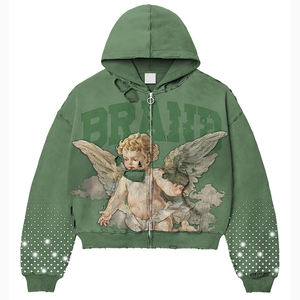 Sweat à capuche oversize en coton lourd de haute qualité, manches longues, pull, logo imprimé en relief 3D, strass, streetwear - Product Image 1