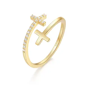 High Quality Cross Diamond 925 Sterling Silver Gold Plated Ladies Women Rings Fine Jewelry Rings Weddings Rings