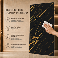Panel de Pared de PVC MORLENX con Diseño de Mármol Negro UV y Línea Dorada de Lujo