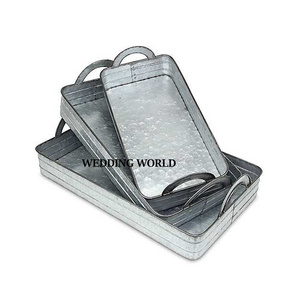 Plateau de service galvanisé de décoration de mariage plateau de service fait main de forme ronde plateau de service en métal de luxe de concepteur de meilleure vente - Product Image 2