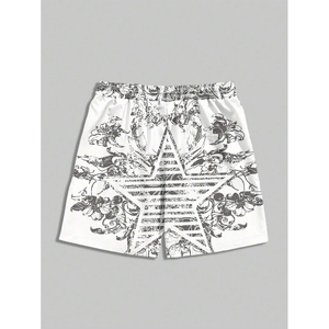 Pantalones cortos holgados informales con cintura con cordón de calidad Beat para vacaciones Street Life pantalones cortos con estampado de palma para hombres - Product Image 3