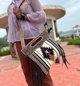 Nouveau véritable sac à main à franges usiné Jacquard Multi couleur fronde bohème aztèque tissu sac de créateur élégant sac de vente chaude pour les femmes - Product Image 1