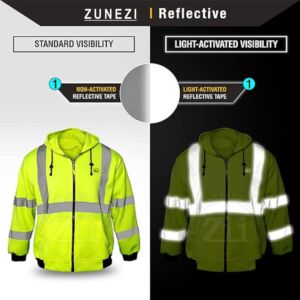 Hi Vis Sudaderas con capucha de seguridad personalizadas Chaquetas con capucha y cremallera de alta visibilidad Multi bolsillo Tira reflectante de alta visibilidad Seguridad - Product Image 4