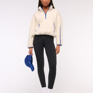 Wholesale 2025 Custom Top Quality <b>Women's</b> Oversized <b>Sweatshirt</b> Stand <b>Half</b> <b>Zip</b> Thick Warm Plus Fleece Winter Washed <b>Sweatshirt</b> - Product Image 2