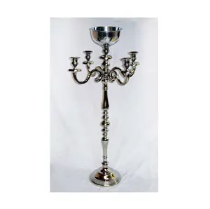 Premium quality 4 arms silver crystal wedding candelabra for Centerpiece party & hotel Handmade Candle Stand with Flower Bowl