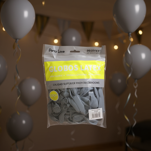 Globos de Látex Party Love de 12 cm, Grises, Bolsa de 100 Unidades para Decoración - Product Image 3