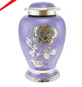 โกศใส่ศพทองเหลืองสีเงินกุหลาบสีม่วงสลัก - Product Image 1