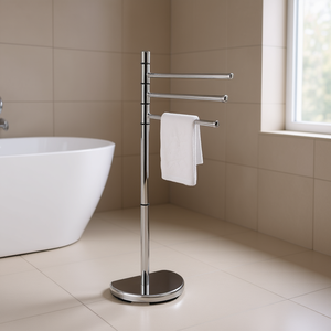 Porte-serviettes de salle de bain autoportant en métal chromé – Accessoire élégant pour salle de bain et toilettes - Product Image 3