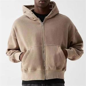 Fabricant personnalisé de haute qualité, sweat-shirt uni épais et décontracté avec fermeture éclair, logo personnalisé, sweats à capuche courts zippés pour hommes - Product Image 4