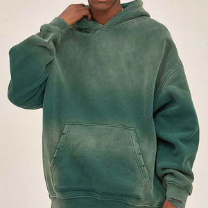 Sweat-shirt à capuche unisexe personnalisé, coupe oversize, style streetwear, en maille tricotée imperméable, effet délavé vintage, doublé, couleur unie - Product Image 2