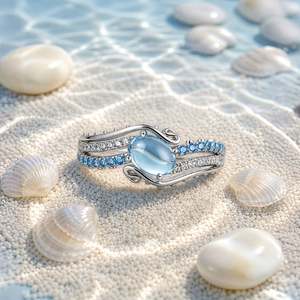 Jeulia Bypass Ocean <b>Wave</b> Oval Blue Topaz Fashion Engagement <b>Ring</b> - Product Image 5