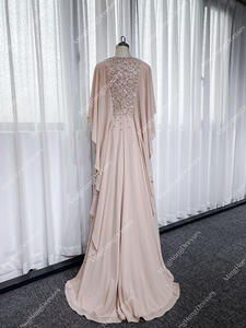 Винтажное элегантное вечернее платье в арабском стиле из Дубая, светло-розовое, с вырезом-лодочкой, свободного кроя, в пол, из шифона, с пайетками и бисером, силуэт «русалка», для выпускного вечера - Product Image 5