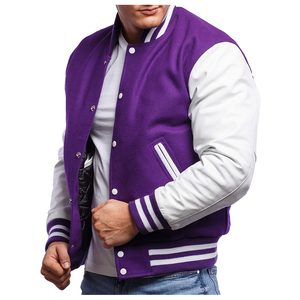 ผู้ผลิต OEM ODM แบบกำหนดเอง เสื้อแจ็คเก็ตเบสบอลแขนหนังคุณภาพสูงสำหรับผู้ชาย ใส่ได้ในฤดูหนาว บาง กันลม เป็นมิตรกับสิ่งแวดล้อม - Product Image 5