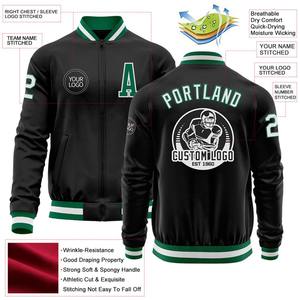 Custom <b>Black</b> Kelly Green-White Bomber Varsity Letterman Zipper Jacket Windbreaker Streetwear Vintage Men's Varsity Jacket - Product Image 2