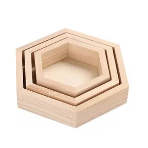 Table basse décorative <span class=keywords><strong>en</strong></span> forme d'octogone Plateau <span class=keywords><strong>de</strong></span> ferme Plateau hexagonal <span class=keywords><strong>en</strong></span> <span class=keywords><strong>bois</strong></span> empilable Support d'assaisonnement pour cuisine, bougie - Product Image 1
