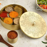 Kotak penyimpan bumbu dapur kustom 7 dalam 1, kotak penyimpanan kantung teh bumbu dapur India Masala Dani DBA buatan tangan