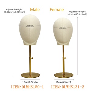 Testa di Manichino in Microfibra <span class=keywords><strong>Design</strong></span> Originale, Forma Maschile e Femminile per Esposizione di Cappelli, Fasce, Parrucche e Occhiali da Sole con Base Rotonda - Product Image 4