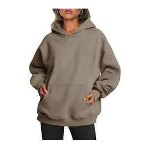 Sudadera con capucha de gran tamaño de lana de algodón sólido para mujer con logotipo personalizado en la parte delantera, jersey con hombros caídos, mangas completas de invierno - Product Image 5