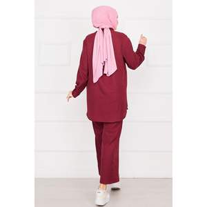 Ensemble 2 pièces en lin brodé de fleurs Bordeaux - Product Image 3