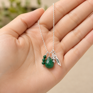 Collier en argent sterling 925 avec pendentif en malachite naturelle, motif feuille et goutte d'eau, bijoux bohèmes nature. - Product Image 4