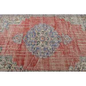 พรมตุรกีขนาดใหญ่ 5.7x8.7 ฟุต พรมลายทางสีแดงสไตล์วินเทจ - Product Image 4
