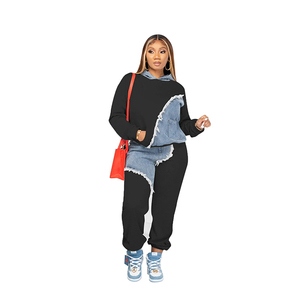 Patchwork Pocket Tracksuit Women's Hooded Two-Piece Long Sleeve Print Hoodie & <b>Pants</b> - Product Image 2