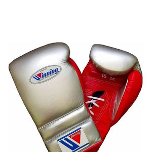 Custom Made Winning Red <b>Silver</b> Leather MMA Boxing <b>Gloves</b> Hook Loop Closure Chrome Heart Patches Moisture Wicking Best Quality - Product Image 2