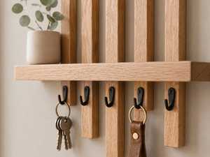 Khadim Handicrafts Wood Wall Mounted Modern Waterproof Non-Folding Single Tier Multifunction Baking Paint Hook <b>Rack</b> Living Room - Product Image 4