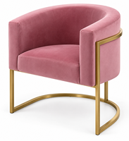 Fauteuil de salon DECORS ALL modèle 9871 en velours rose avec structure dorée, design contemporain pour poste de barbier
