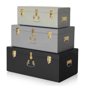 New Modern Design Storage Trunks Set of 2 Vintage Style Metal Steel for Bedroom <b>Living</b> Room Grey & Rose Gold - Product Image 2