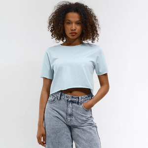 Top Corto con Borde Deshilachado para Mujer, Estilo Urbano Y2K, Corte Holgado, Camiseta Corta, Logotipo Personalizado OEM, 100% Algodón, Top Básico Liso a la Moda - Product Image 1