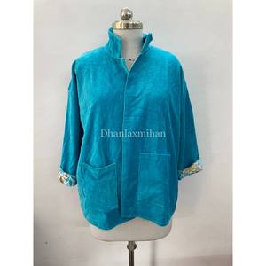 Handmade Unisex Winter Jacket Solid Turquoise Velvet Casual Wear <b>Coat</b> with Side Lining Wholesale Raw Processing - Product Image 5