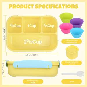 กล่องเบนโตะสำหรับผู้ใหญ่ผู้ชายผู้หญิงพร้อมภาชนะใส่อาหารกล่องใส่อาหารกล่องใส่ซอส4ช่อง - Product Image 6