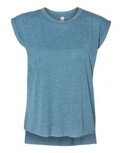 Bella Canvas 8804 <b>Women</b> Black Flowy Muscle Storm Tee With Rolled Cuff <b>White</b> Rolled Cuff flowy <b>t</b> <b>shirt</b> - Product Image 5