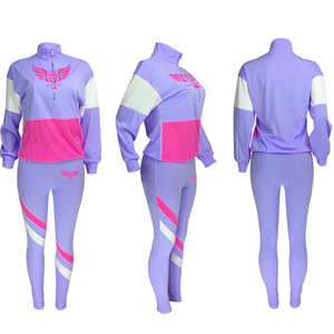 Ensemble de survêtement deux pièces pour femmes très vendu, confortable, super doux, en polyester, veste et pantalon pour le fitness - Product Image 1