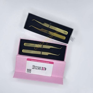 Pince à épiler de précision GETUP BROSONS IMPEX en acier inoxydable de haute qualité, 45 degrés, dorée, anti-magnétique, pour extensions de cils volume russe - Product Image 2