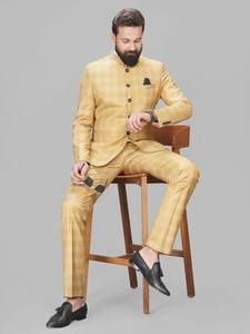 ชุดสูทโพลีเอสเตอร์2ชิ้นสำหรับผู้ชาย, ชุดสูทโพลีเอสเตอร์2ชิ้นคอปกลายตามปกติระบายอากาศได้ดีป้องกันริ้วรอยสไตล์ทางการ - Product Image 3