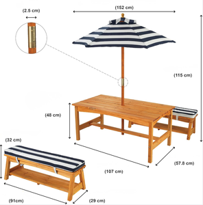 Ensembles de tables et bancs en bois d'extérieur en gros avec coussins et parasols – Mobilier de jardin pour enfants - Product Image 6