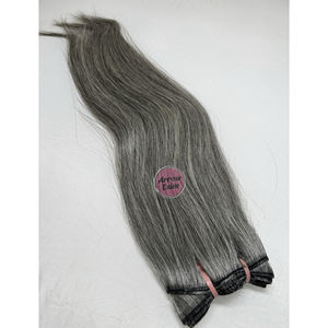 Extensiones de Cabello Remy Gris Sal y Pimienta, Mechones con Trama a Máquina, 100g, Cabello Humano Natural Sin Procesar, Cabello de un Solo Donante para Tejido - Product Image 3