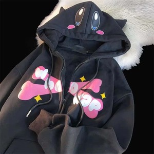 American Fashion Trend 3D Zipper Knitted Acid Wash Sudadera con capucha de invierno Mujer Street Y2K New Joker Fleece Sudadera Pareja Casual - Product Image 2